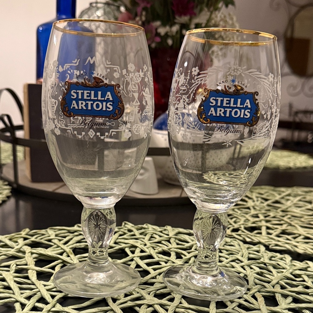 Stella Artois Gold Rimmed Glass Set